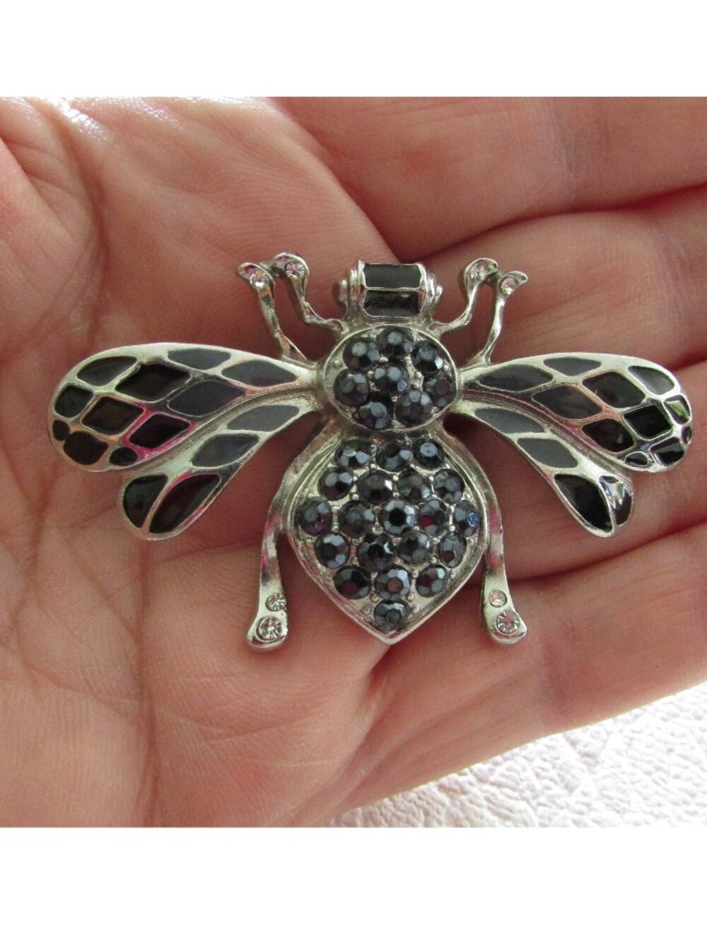 Black Silver BEE Brooch